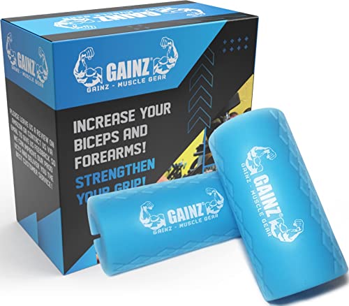 Gainz - Thick Bar Dumbell/Barbell Weight Lifting Adapters - Grow Bigger Biceps - Training Bodybuilding (Set of 2) (Blue)