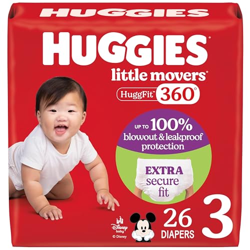 Image of Huggies Size 3 Baby Diapers, Little Movers HuggFit 360° Baby Diapers with 360° Waistband, Size 3 (16-28 lbs), 26 Count, Packaging May Vary
