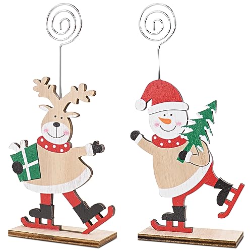 GEBETTER 2 Packs Christmas Table Place Card Holder Snowman Elk Styles Christmas Photo Picture Display Decor Number Name Table Holders for Christmas Xmas Decorations