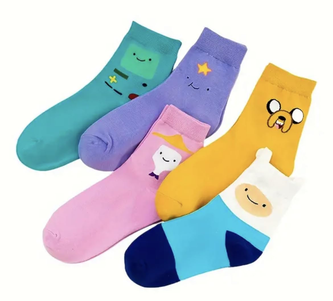 Adventure Juego de 5 pares de calcetines tobilleros, talla de adulto 3-7, regalo para fanáticos de Adventure Time, multicolor