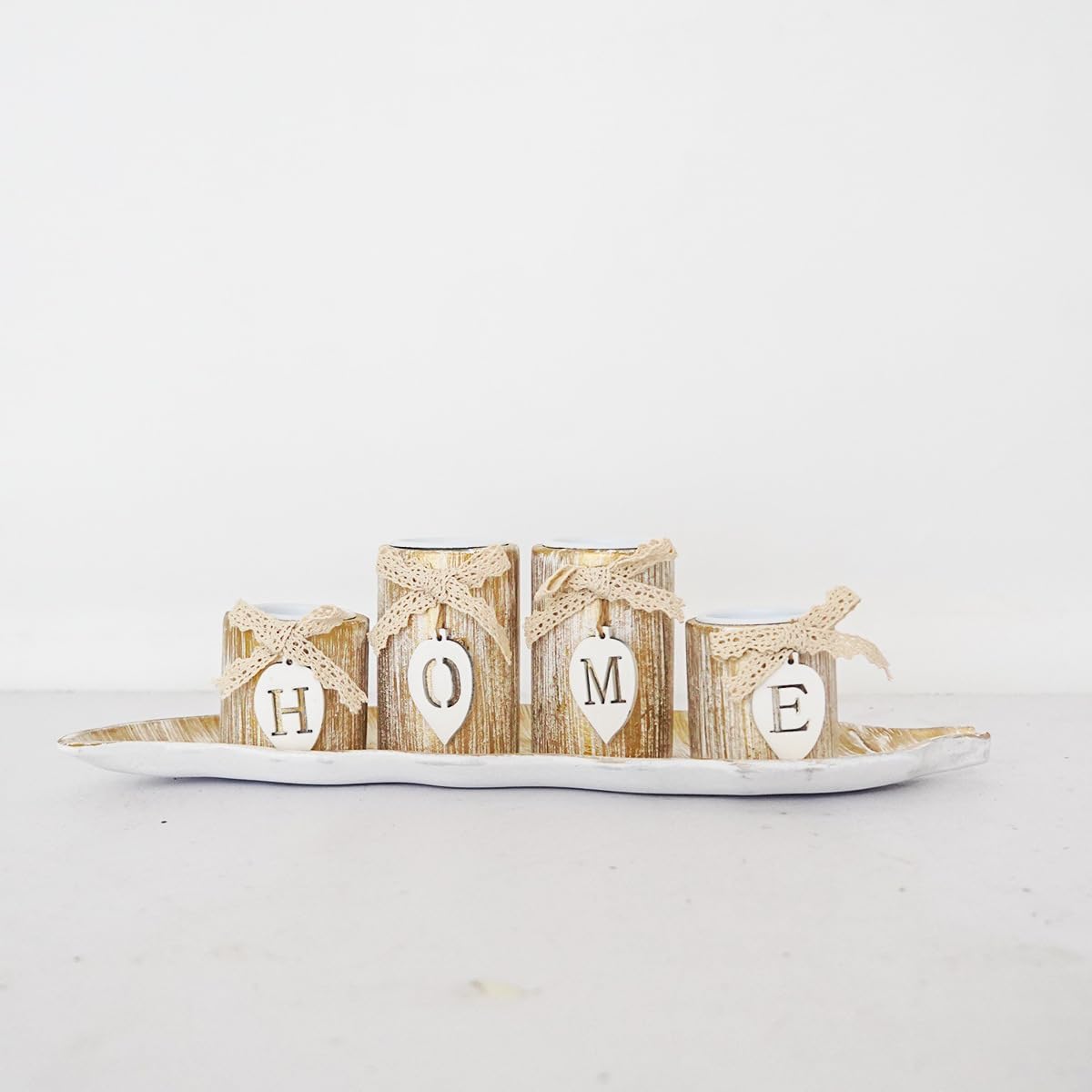 Wooden Candle Holders Centerpieces for Living Room Coffee Table Decorations,Farmhouse Table Decor Tealight Candles Holders with Rustic Tray,Candlesticks for Home Decoration Fireplace Kitchen (Leaf)