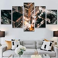SIGNWIN 5 Panel Canvas Wall Art City Lightscape for Home Decorations Ready to Hang - 60