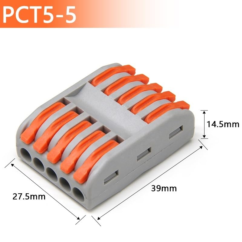 10-100 szt. złączek zaciskowych wtykowych 32 A 450 V – uniwersalny szybkozłącze do kabli 0,08–4 mm² (12–28 AWG)(PCT5-5,100 pcs)
