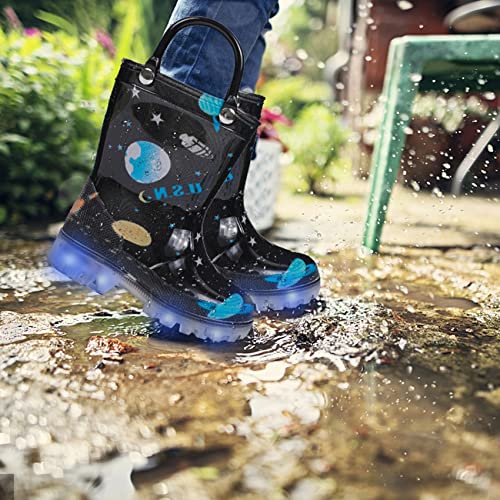 DKSUKO Toddler Light Up Rain Boots Waterprof Rubber Boots with Easy-on Handles(11 little_kid,Black Space)2