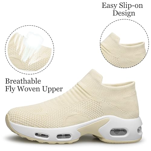 Image of YHOON Women's Walking Shoes Slip-On - Comfortable Work Shoes for Standing All Day, Breathable Air Cushion Nursing Sneakers