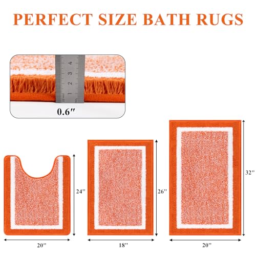 Pauwer Bathroom Rugs Sets 3 Piece Bathroom Shower Rugs with U-Shaped Contour Toilet Mat Absorbent Microfiber Plush Bath Mats Non Slip Bath Rugs Machine Washable Shaggy Bath Floor Mats