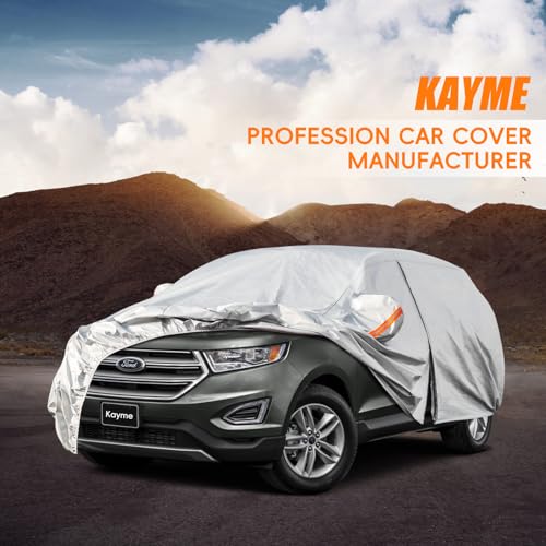 Image of Kayme 6 Layers SUV Car Cover Custom Fit for Ford Edge(2013-2025) Waterproof All Weather for Automobiles, Outdoor Full Cover Rain Sun UV Protection.Silver
