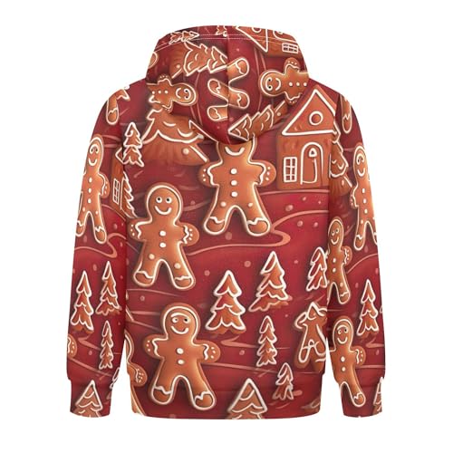Christmas Gingerbread Kids Pullover Hoodies Warm Hooded Sweatshirt with Packet for Boys Girls B04000092