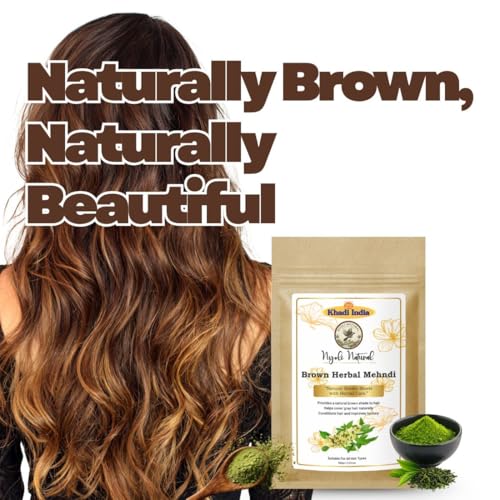 Image of Khadi Nyoli Natural Brown Herbal Mehndi Powder for Hair 100gm | Enriched with Amla,Shikakai,Bhringraj & Fenugreek powder| 100% Natural Ayurvedic Henna for Grey Hair Coverage | Chemical-Free & Ammonia-Free Hair Color | Long-Lasting Natural Black Hair Dye for Men & Women