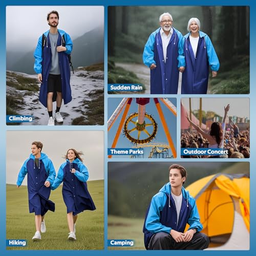 GAOHUI EVA Regenponcho für Erwachsene, Wasserdichter Regenmantel mit Kapuze, Wiederverwendbar & Atmungsaktiv, Transparentes Regencape für Wandern, Radfahren, Camping & Reisen (Blau)