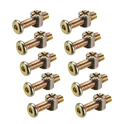 uxcell M6 x 25mm Furniture Bolts Nut Set Hex Socket Screw with Barrel Nuts Phillips-Slotted Zinc Plated 10 Sets