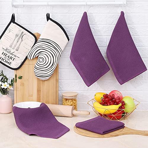 Image of Homaxy 100% Cotton Waffle Weave Kitchen Dish Cloths, Ultra Soft Absorbent Quick Drying Dish Towels, 12 x 12 Inches, 6-Pack, Purple