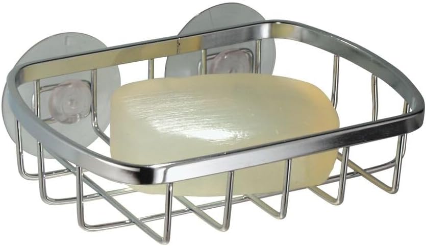 iDesign Gia Suctions Soap Dish Holder for Shower, With two Strong Suction Cups, Chrome, White