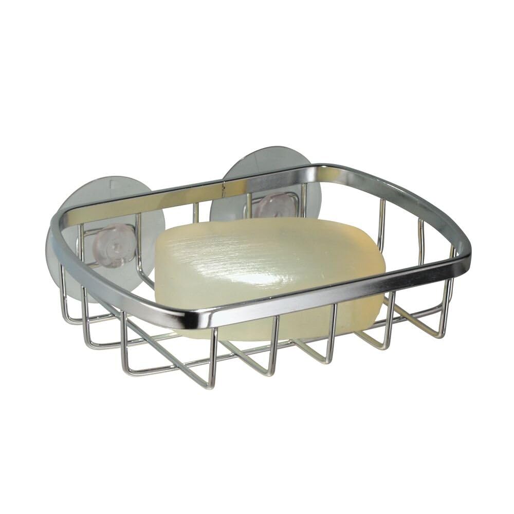 iDesign Gia Suctions Soap Dish Holder for Shower, With two Strong Suction Cups, Chrome, White
