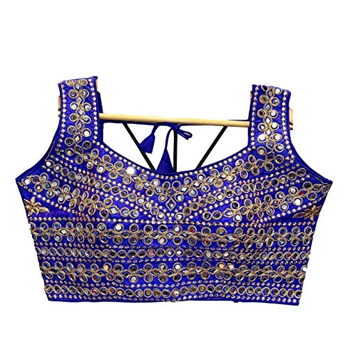 Anantdiva Women's Silk Blouse for Sarees - Readymade Blouse for Sari Crop Top Choli (Royal Blue)