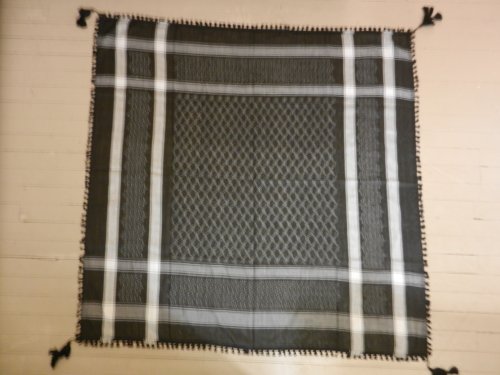 Black White Arab Shemagh Head Scarf Neck Wrap Authentic Cotton Palestine Arafat BK-BK4