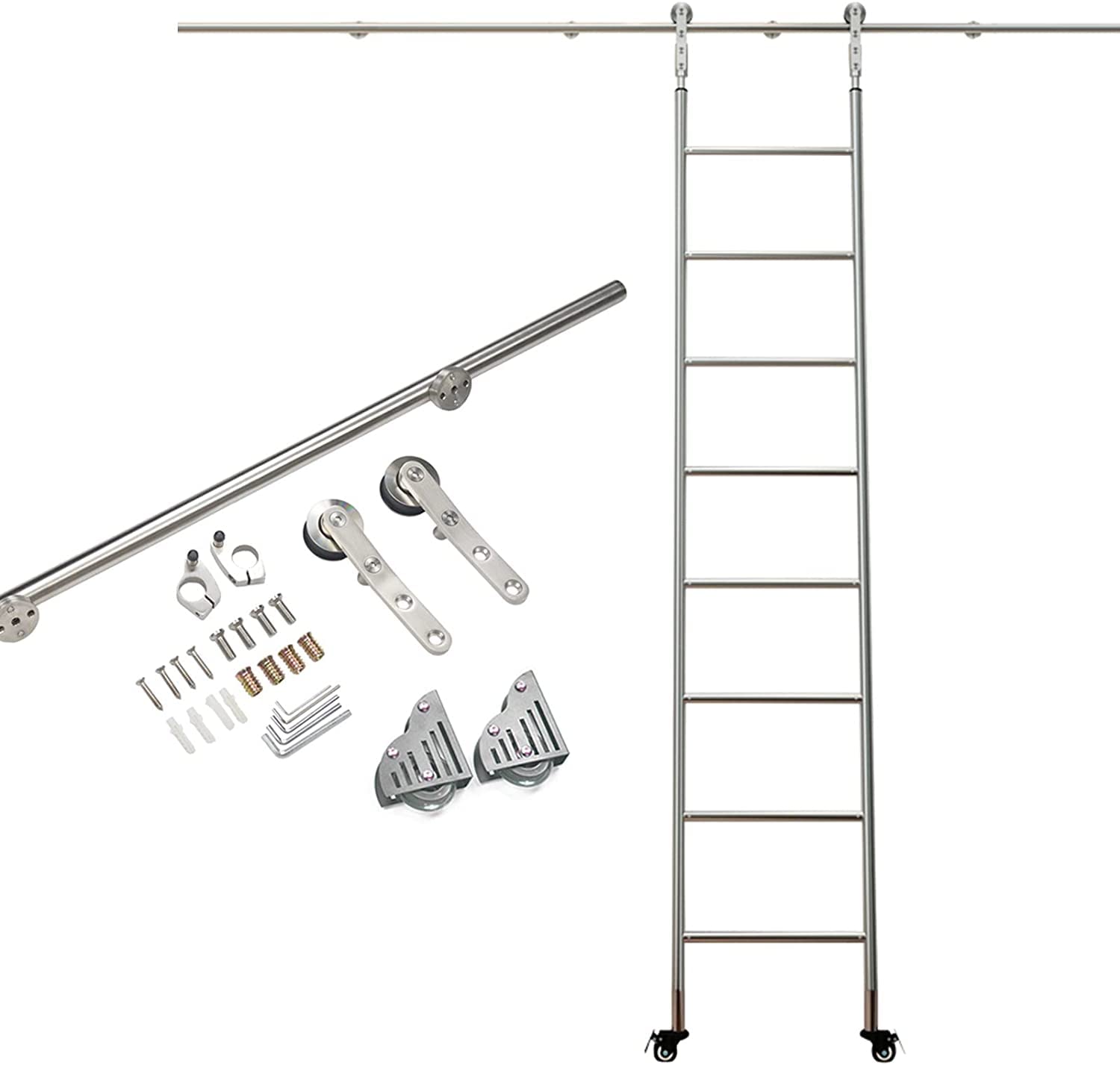 Système coulissant pour escalier et porte de grange en inox avec rail ajustable ultra silencieux