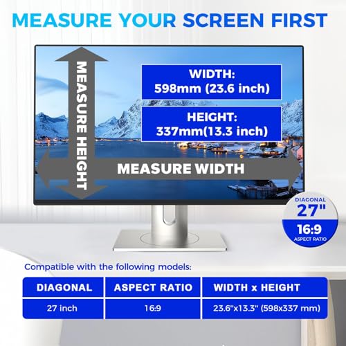 Image of Magnetic 27 Inch Computer Privacy Screen Filter for 16:9 Aspect Ratio Widescreen Monitor, Eye Protection Anti Glare Blue Light Computer Privacy Shield Panel