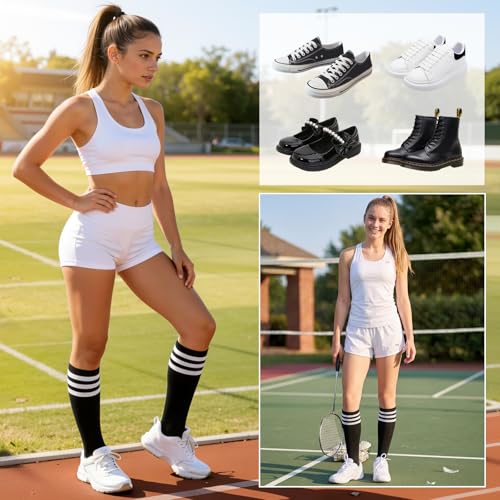 Image of American Trends Womens Athletic Knee High Socks Outdoor Sport Thigh High Stockings Casual Stripes Tube Socks