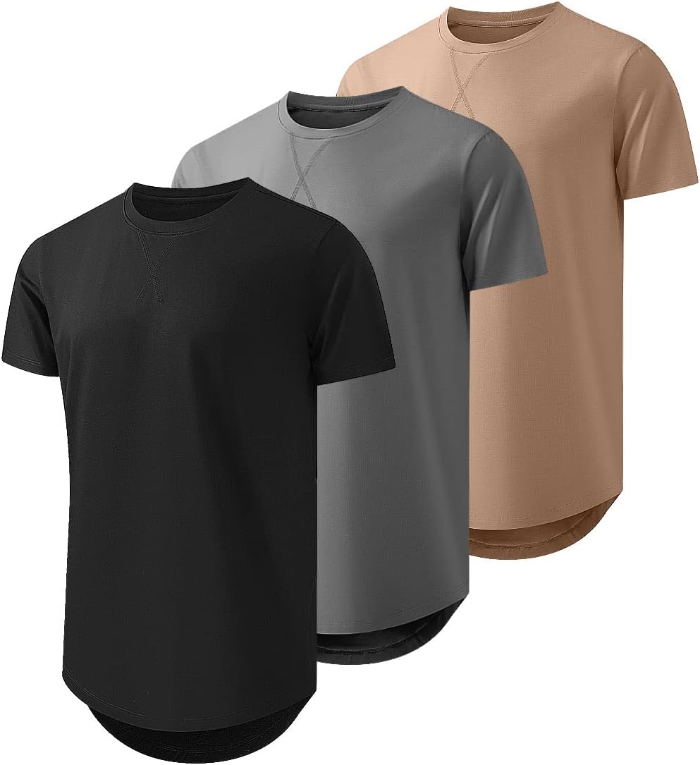 JMIERRMens 3 Pack Cotton Hipster Hip Hop Longline Crewneck T-Shirt
