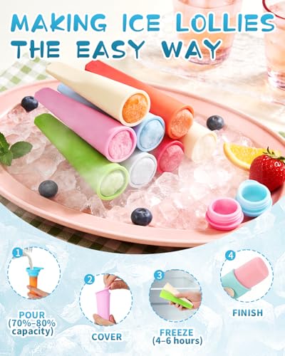 8-Pack Silicone Popsicle Mold with Lids, Ice Lolly Moulds with Folding Funnel, BPA Free, Easy Clean, Flexible & Reusable Ice Pop Makers for Craft Popsicle, Easy Release & Stackable - Image 5