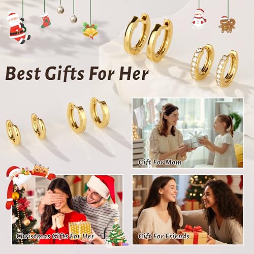 christmas earrings small gold huggie hoop earrings set for women men hypoallergenic 14k plated stack cartilage earrings multiple piercing lightweight mini thin cute dainty trendy jewelry set christmas gifts for women