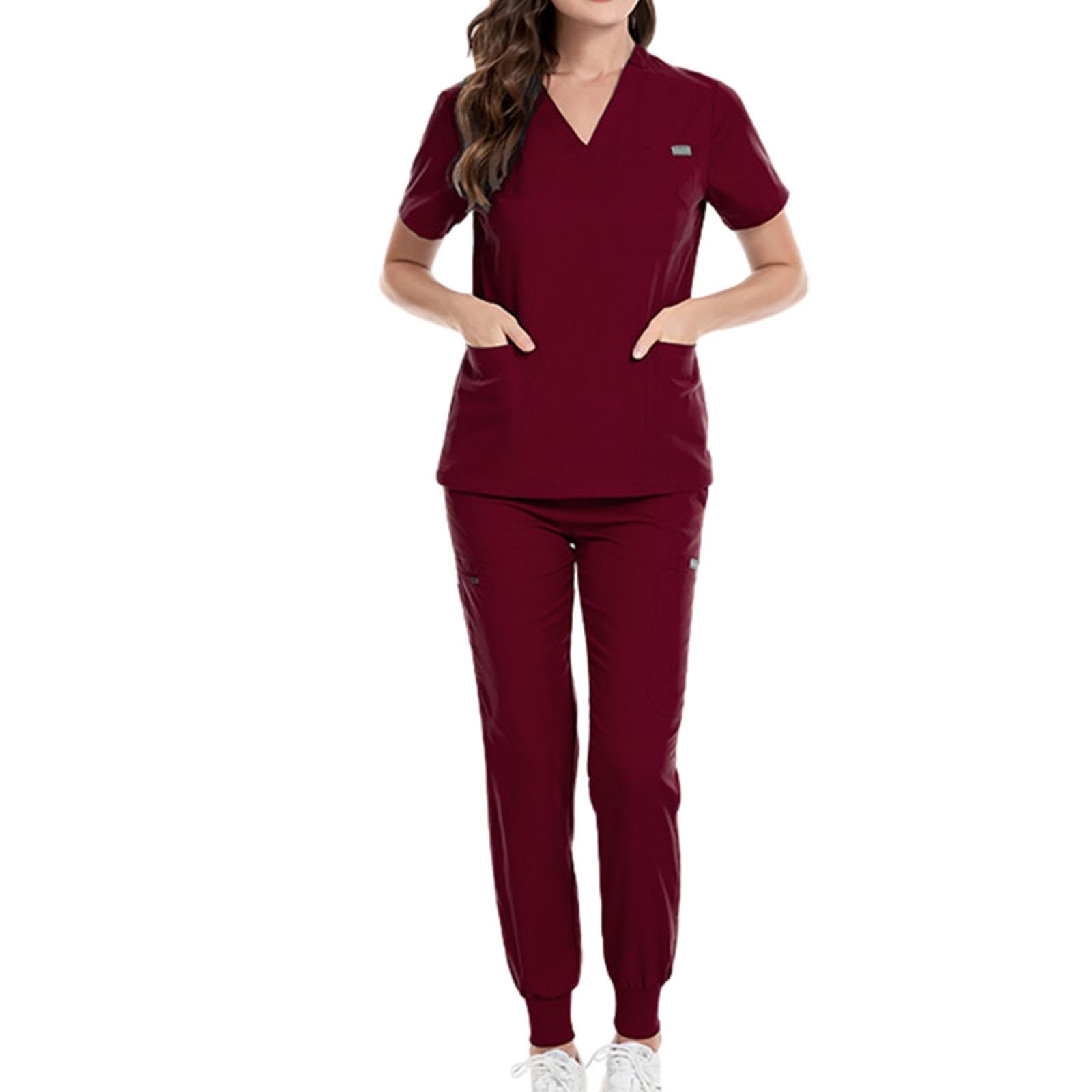 Divisa Da Infermiera Completa con Top Casual Pantaloni Tasche Pratiche Materiale Leggero Poliestere Spandex Rayon Adatta per Donne Assistenti Medici O, S, Rosso