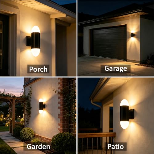 Image of JYV Outdoor Wall Lights, Cylinder Up and Down Porch Lights, Black 2Packs | IP65 Waterproof, stainless steel, Exterior Light Fixtures Wall Mount with 2 * 7W Bulbs 3000K, for House Porch Patio Garage