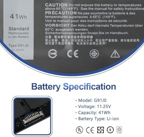 Image of G91J0 41Wh Battery for Dell Latitude 3320 3520 3330 3420 Inspiron 3510 3511 3515 3525 3530 5310 5510 5515 5410 5418 5518 14 Plus 7420 7415 2-in-1 Vostro 5620 5625 11.25V 2nd Gen