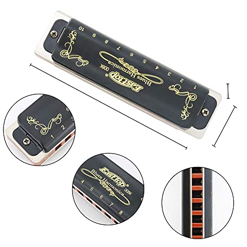 Harmonica Key of C 10 Hole 20 Tone Diatonic Black Harmonica Mouth Organ with Case Top Grade for Professional Player,Beginner,Students,Children,Kids Birthday Gift Father\'s Day Present - Thumbnail 5