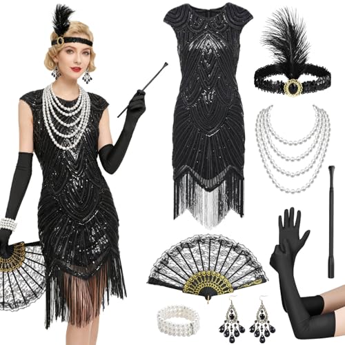 Shengruili 20er Jahre Kostüm Damen,20er Jahre Accessoires,20ER jahre Kleid Accessoires,Charleston Kleid 20ER jahre,Flapper kleid,Karneval Kostüm...