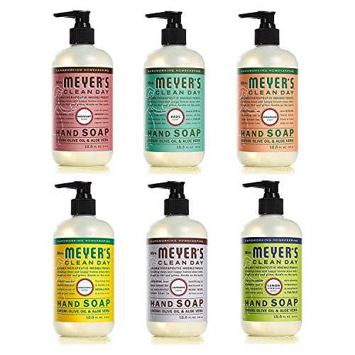 Mrs. Meyer's Clean Day Liquid Hand Soap 12.5 OZ Scents Variety Pack 6 ( Rosemary, Basil, Geranium, Honeysuckle, Lavender, and Lemon Verbena)