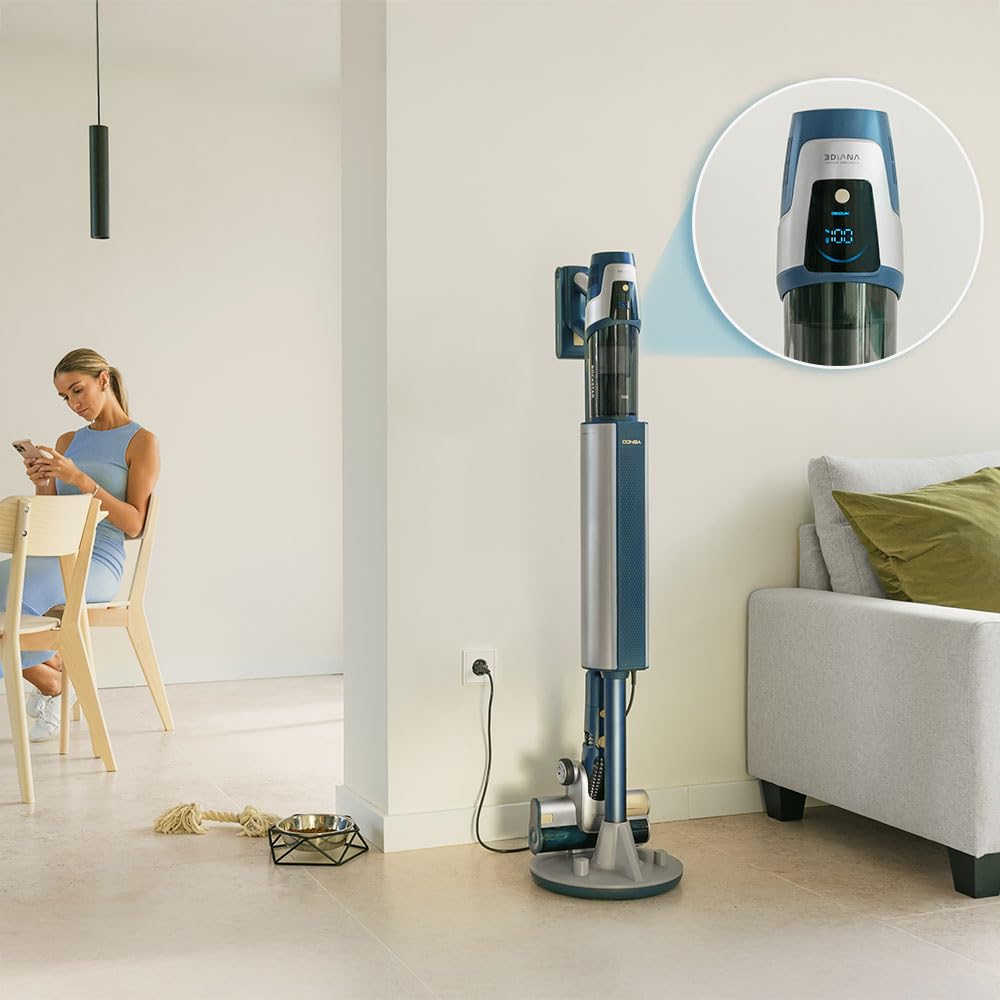 Cecotec Aspirapolvere Senza Fili Potente Conga Rockstar 11500 Odyssey Station Connected IA. Max 300AW, 800W, IA, App, fino a 110 min autonomia, Base auto-svuotante, Tubo Flessibile, Kit Accessori