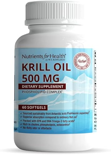 Rawleigh Aceite de krill rojo premium: 60 cápsulas blandas, 1000 mg de aceite Euphasia Superba al día, rico en colina, fosfolípidos, astaxantina,