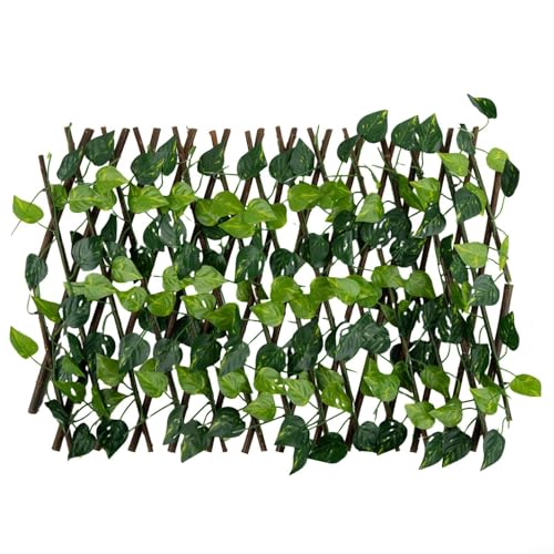 BlissfulAbode Treillis Extensible pour Jardin, clôture, Brise-Vue en Feuilles de Lierre artificielles, clôture en Bois et Plastique pour Jardin, terrasse,...