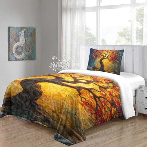 Set de Housse de Couette Arbre de Vie 3D Microfibre Super Douce 135x200 - 5