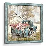 Farm Wall Art Wood Picture: Farmhouse Barn Framed Artwork Decor Rustic Country Landscape Old Truck w
