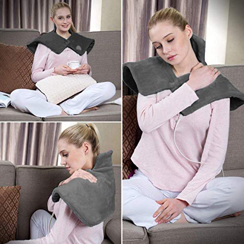 Electric Neck and Shoulder Warmer Heating Pad (18”x25”) Gray - Fast-Heating Technology, 3 Heat Settings, Moist Heat Therapy Option, Fast Heating, Convenient Storage Bag - Thumbnail 4