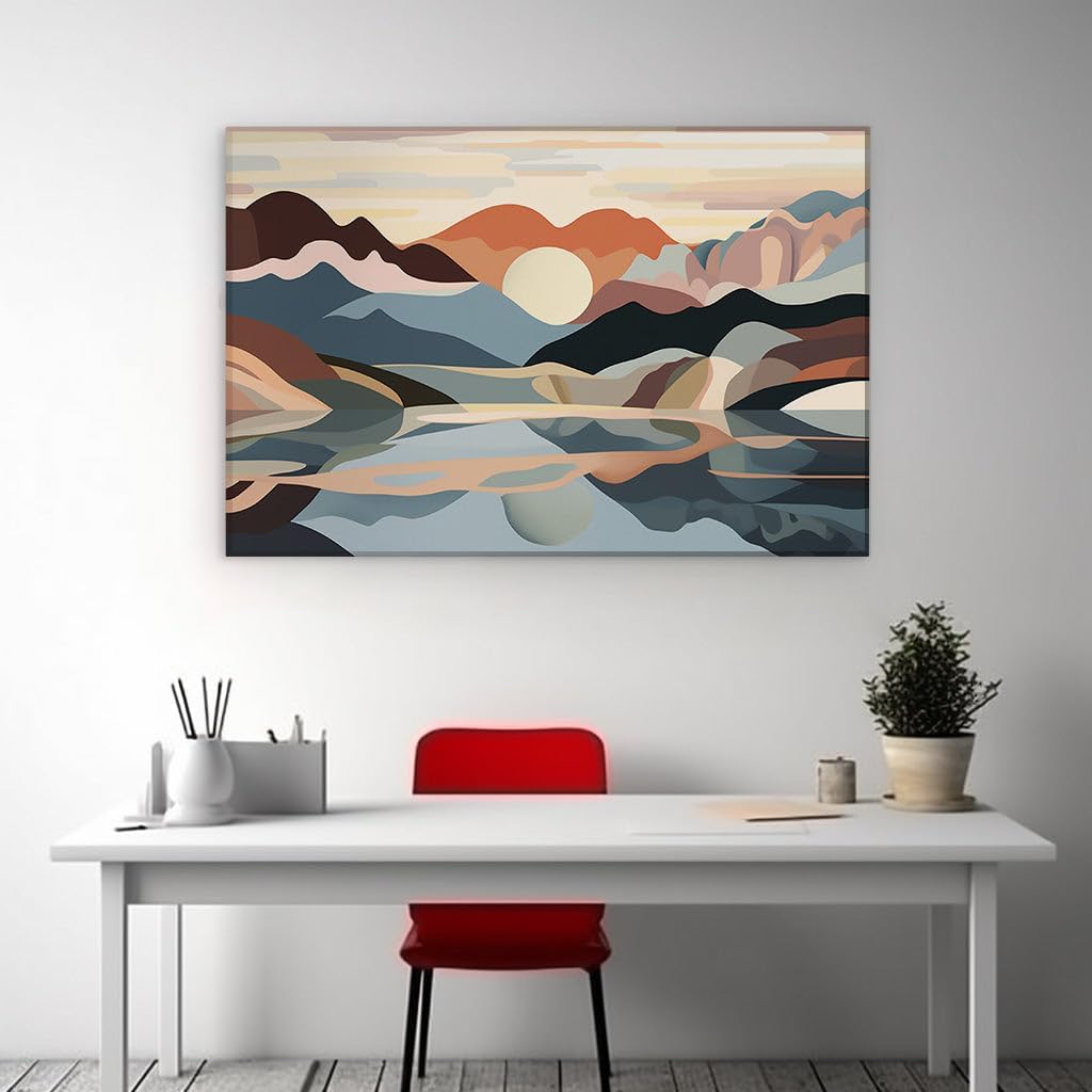 Canvas for Living room. Serene Digital Vistas: Where Lakes Mirror Mountains Under Shifting Skies, 27 x 18 inch Canvas Wall Art - Contemporary Masterpieces - Modern Home Decor - 69x46 cm (27x18 inch)