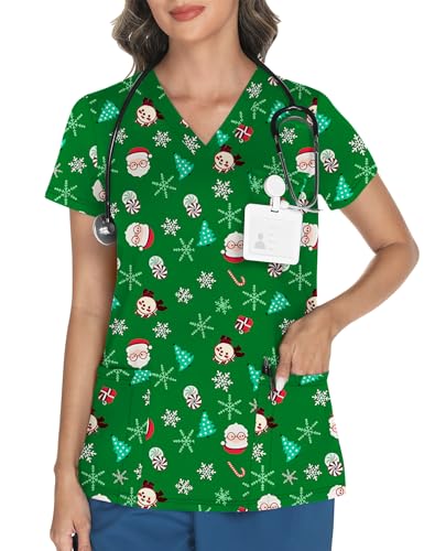 LOMON Scrubs for Women V Neck Chrismas Scrub Tops...