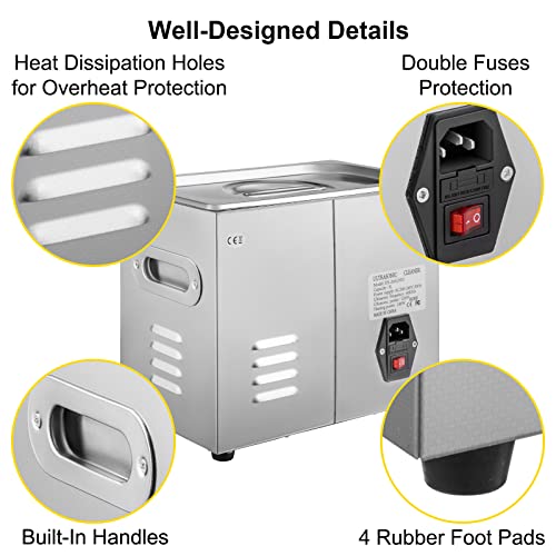 Vevor Ultrasonic Cleaner With Digital Timer & Heater, Professional Ultra Sonic Jewelry Cleaner, Stainless Steel Heated Cleaning Machine For Glasses Watch Rings Small Parts Circuit Board (3L) #TOP5