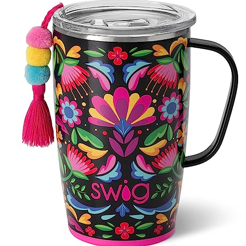 Swig Life 18oz Travel Mug, Lightweight Insulated Tumbler with Handle and Lid, Cup Holder Friendly, Dishwasher Safe, Stainless Steel, Travel Coffee Cup (Caliente)