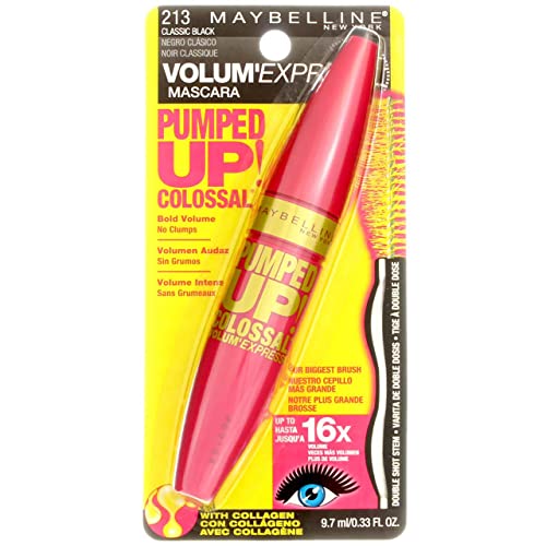 Maybelline Volum' Express Pumped Up! Colossal Washable Mascara, Classic Black [213] 0.33 oz (Pack of 5)