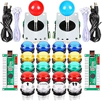 EG STARTS Classic Arcade DIY Kit Parts 2x USB LED Encoder To PC Consols Games + 2x 4/8 Ways Joystick + 20x 5V Illuminated Push Buttons For Mame Jamma ( Red / Blue Stick + MIX Color Buttons)