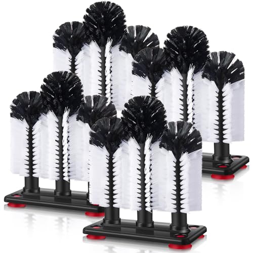 Image of Havawish 4 Pack Water Bottle Cleaning Brush with Suction Base, 3 Head Bristle Bar Glass Washer for Sink, Washer Brush Cleaner for Bar Beer Cup, Wine Glass, Long Leg Cup Kitchen Tools