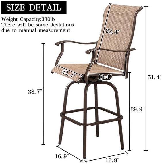 Outdoor High-Dining Set | Patio Table with 2 Swivel Bar Height Chairs Outdoor Swivel Bar Stools-Patio Bar Height Furniture Chair Set