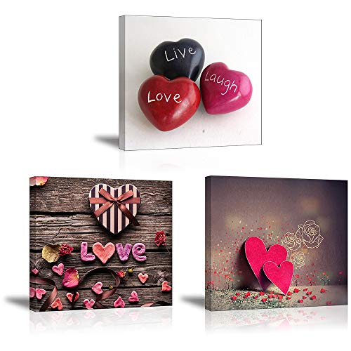 Piy Painting 3 Piezas Cuadros en Lienzo, Modernos Abstractos Románticas Imágenes en Forma de Corazón, Imagen Rosa Pinturas Murales Decor Dibujo con Marco para Regalo de San Valentín 30x30cm Cover