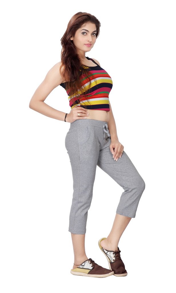 FILMAX® Originals Women Cotton Lycra Rib Solid Multipurpose Casual Capri (FX1-5301_Melange Grey_5XL)
