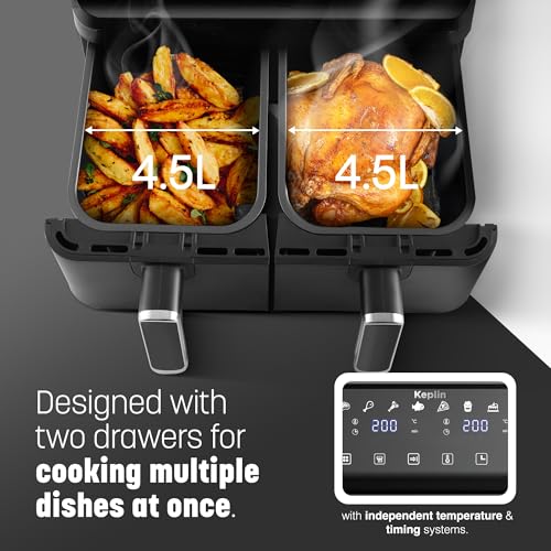 Keplin 9L Dual Zone Air Fryer - 2700W Energy-Saving Cooker with 6 Cooking Functions - Extra-Large Capacity for Healthy Meals - Roast, Bake, Dehydrate, Crisp - Family Size (9L) - Image 6