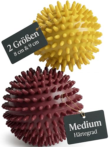 HELDSON Premium Massageball 2er Set [8cm & 9cm]- Igelball Fußmassage medium weich - Noppenball - Igelbälle klein - Faszienball Rücken - Massage Ball Faszien - Massageball Fuß - Stachelball Noppen